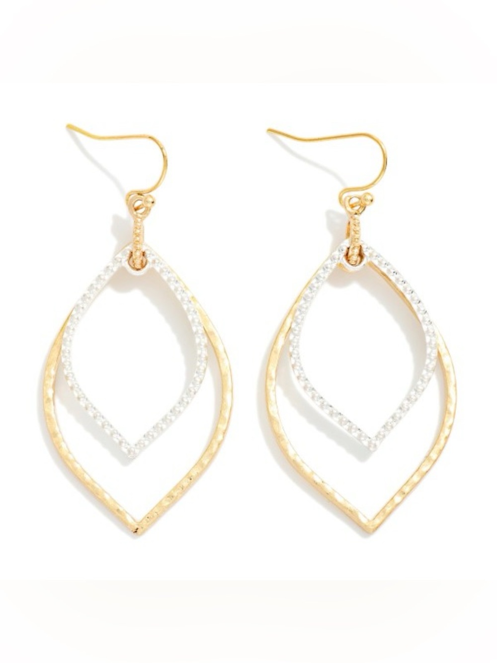 Gold and Crystal Double Teardrop Drop Earrings - Women Jewelry